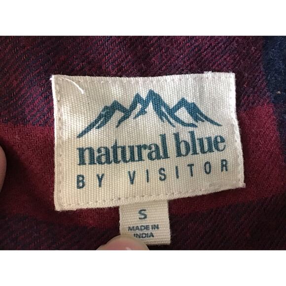 Natural Blue by Visitor Plaid 100% Cotton Long Sleeve Button Down small - Picture 7 of 8